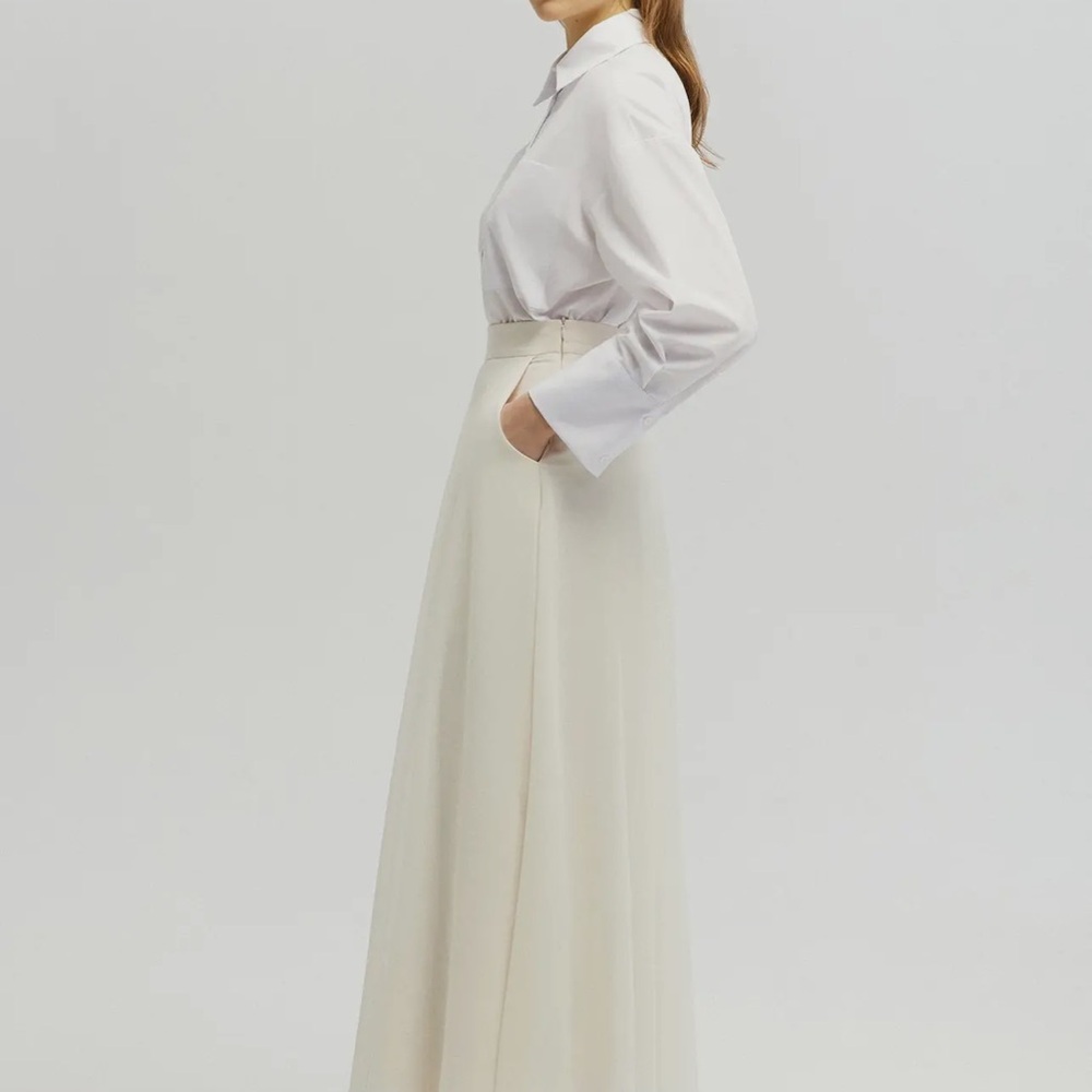 Cream Chiffon Maxi A-Line Skirt